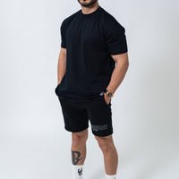 Black Double Print Cotton Shorts