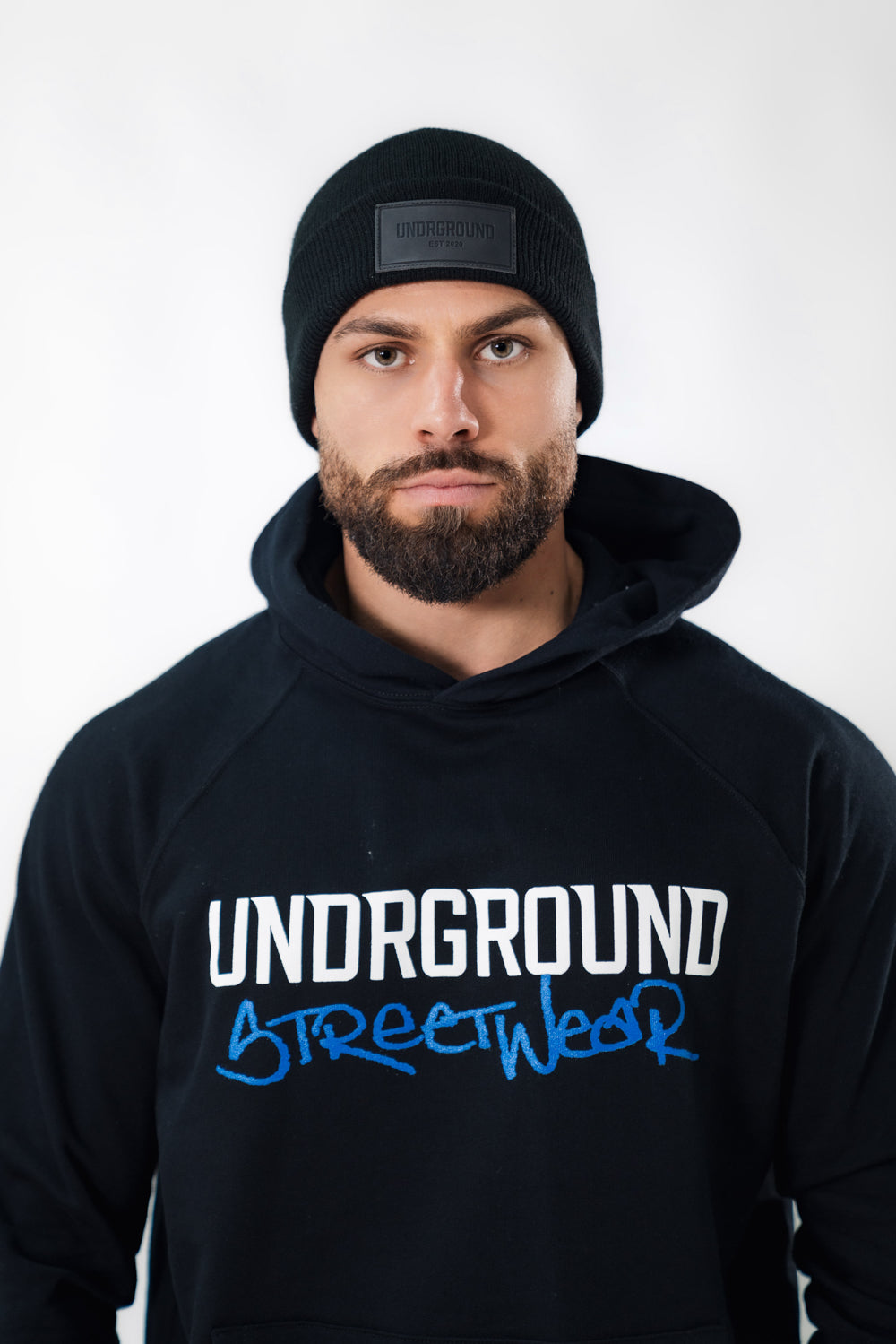BLACK PATCHED COTTON BEANIE