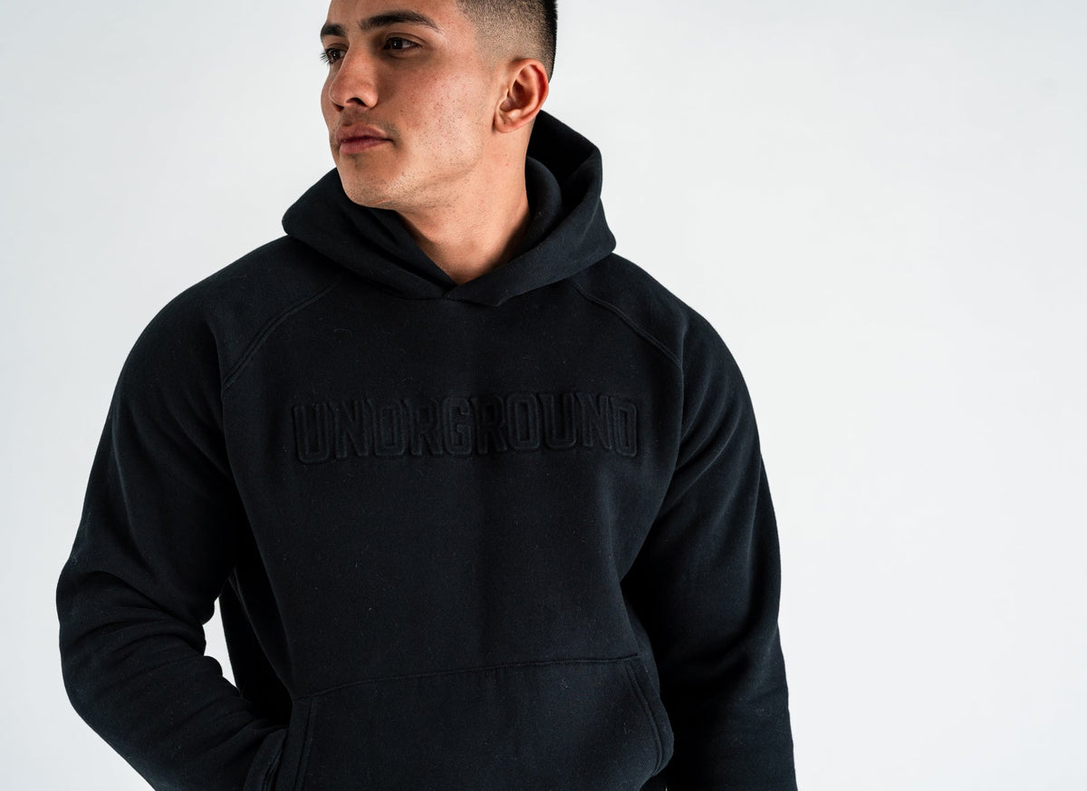 BLACK EMBOSSED HOODIE