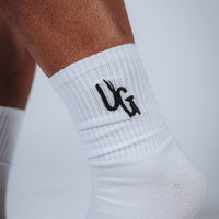 White UG Logo High Socks