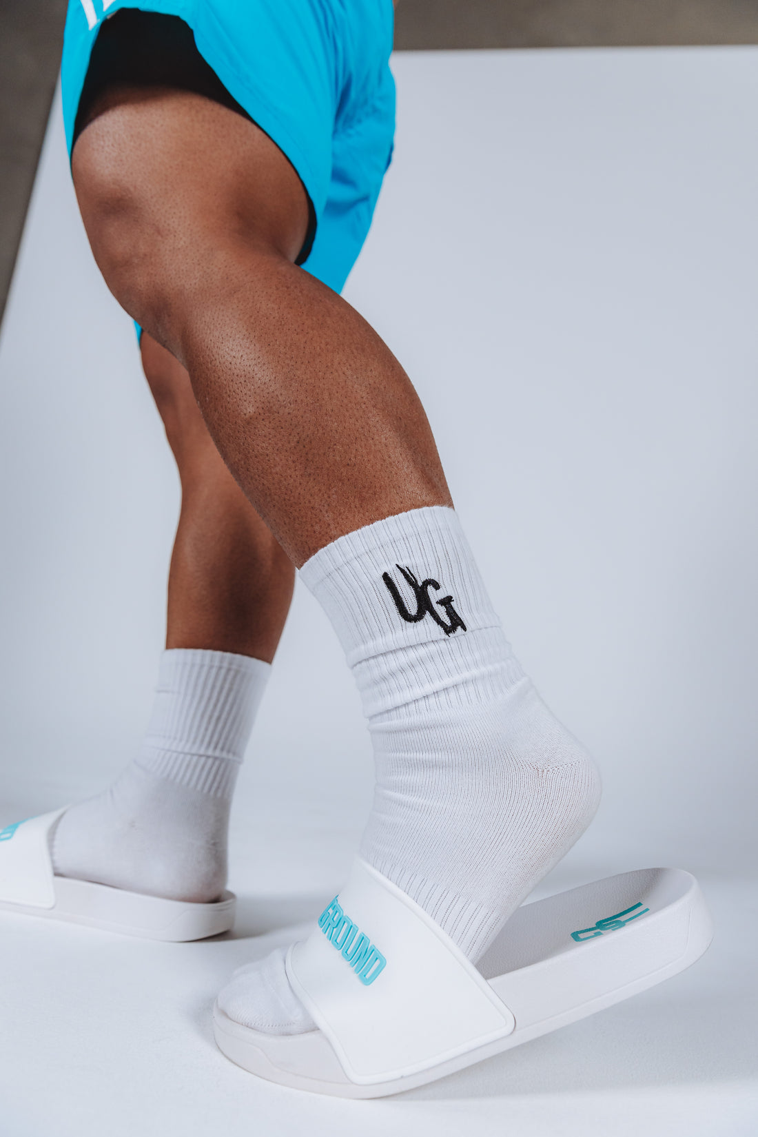 White UG Logo High Socks