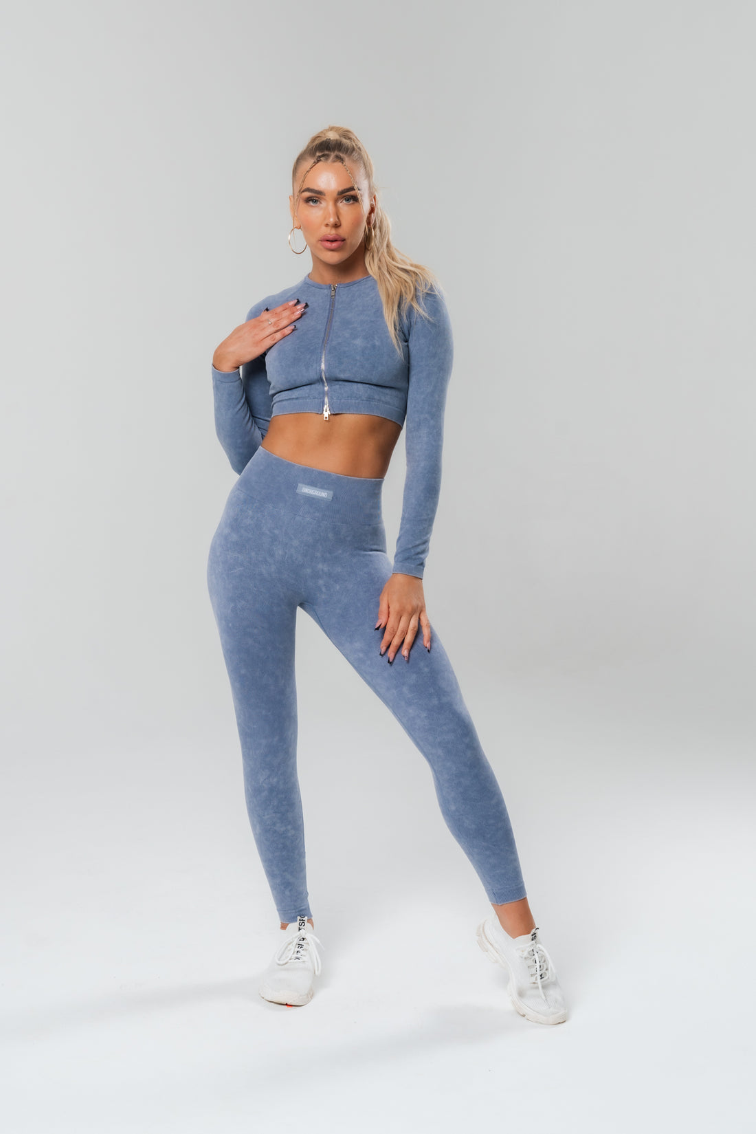 Marble Grey Long Sleeve Zip Crop