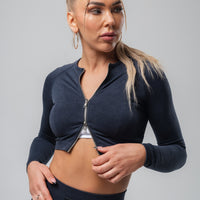 Washed Out Black Long Sleeve Zip Crop