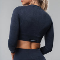 Washed Out Black Long Sleeve Zip Crop