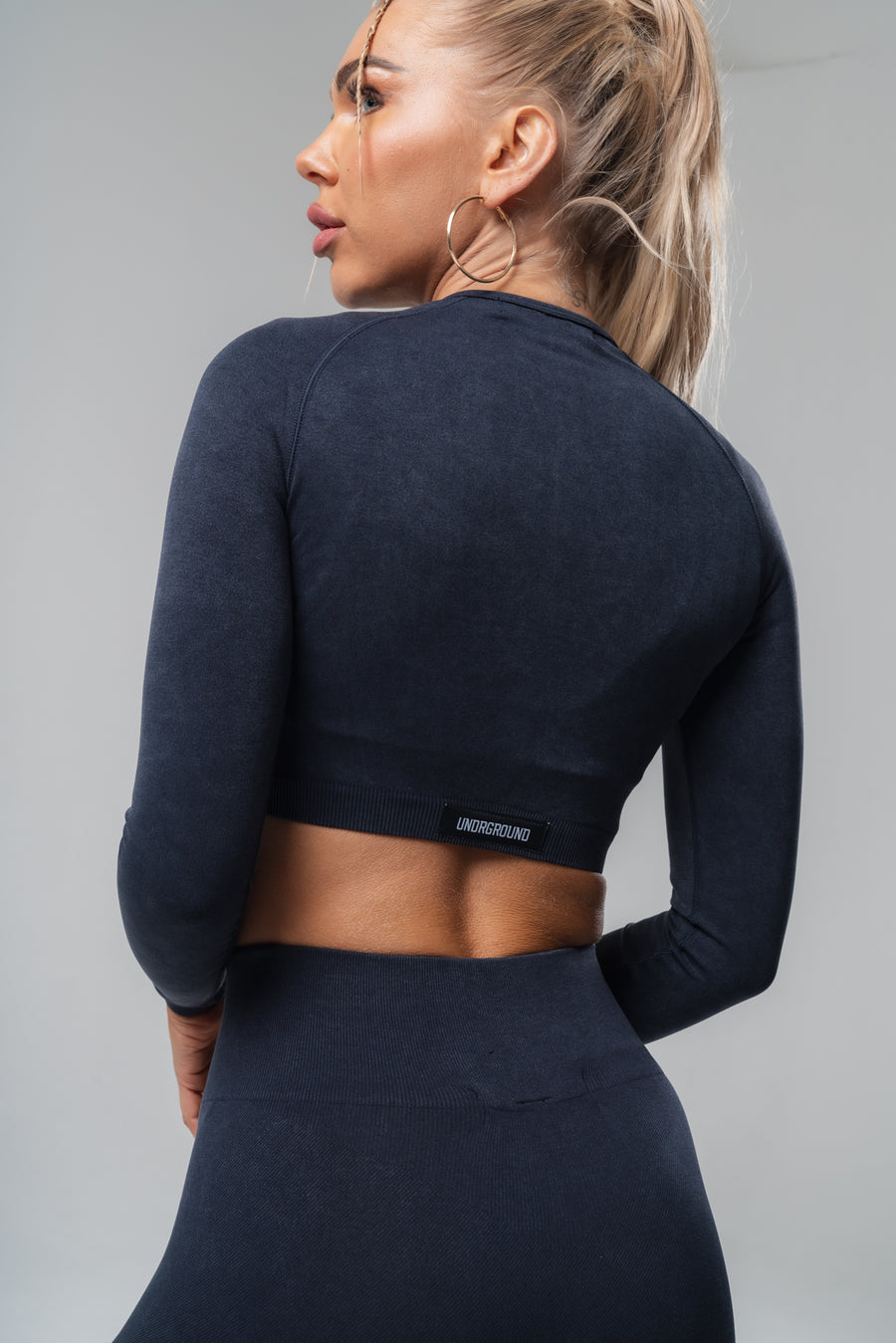 Washed Out Black Long Sleeve Zip Crop