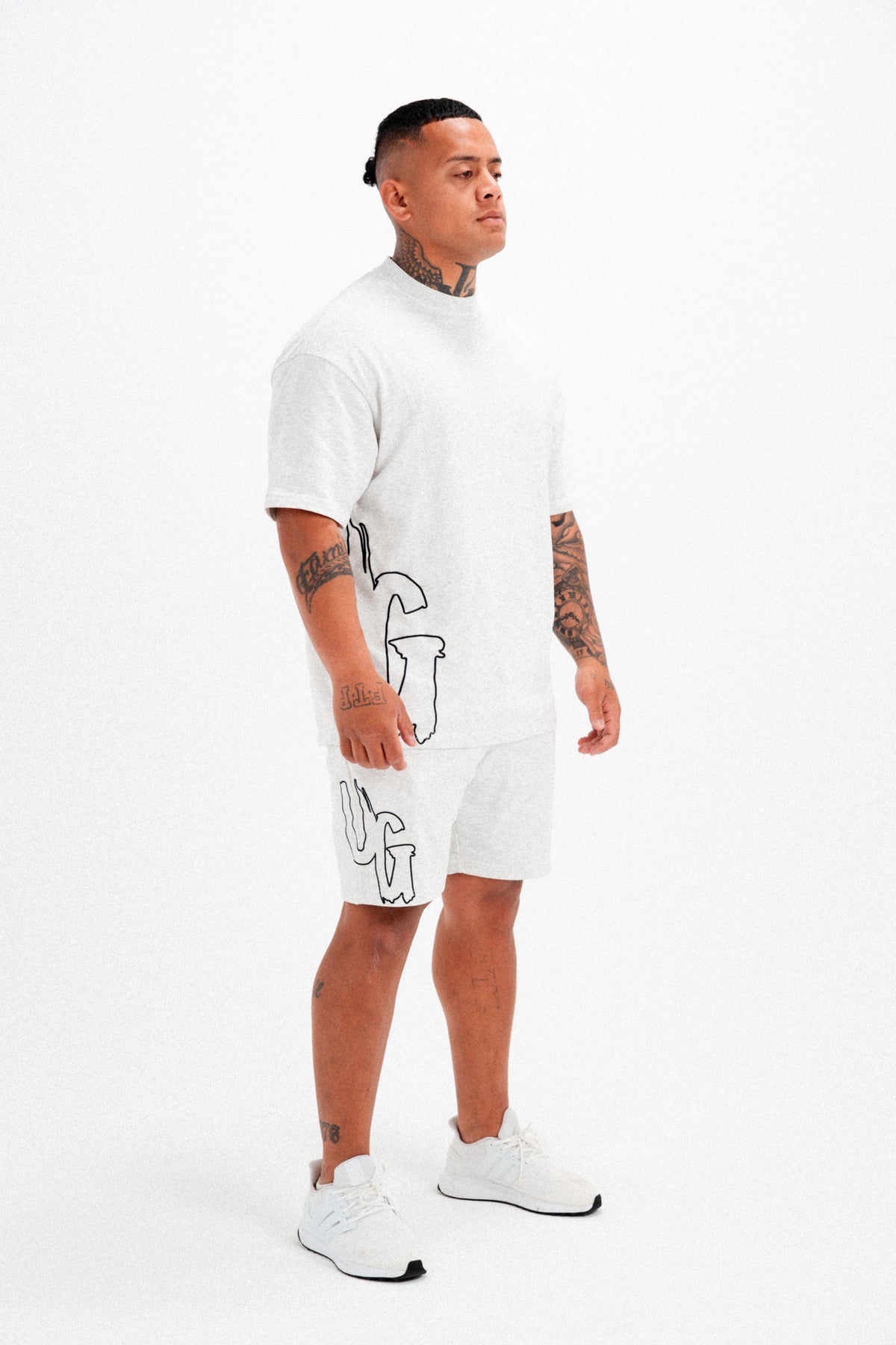 CODE OF SILENCE SHORTS- (WHITE MARL/BLACK)