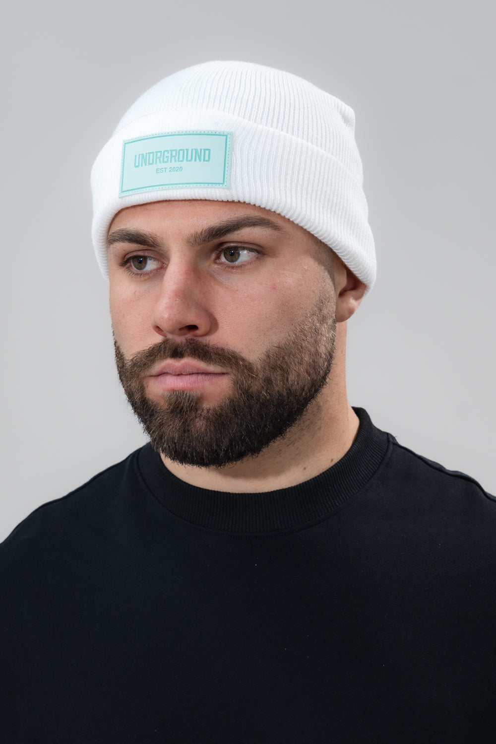 Unisex White Patched Cotton Beanie