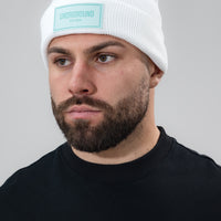 Unisex White Patched Cotton Beanie