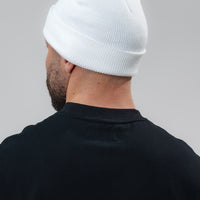 Unisex White Patched Cotton Beanie