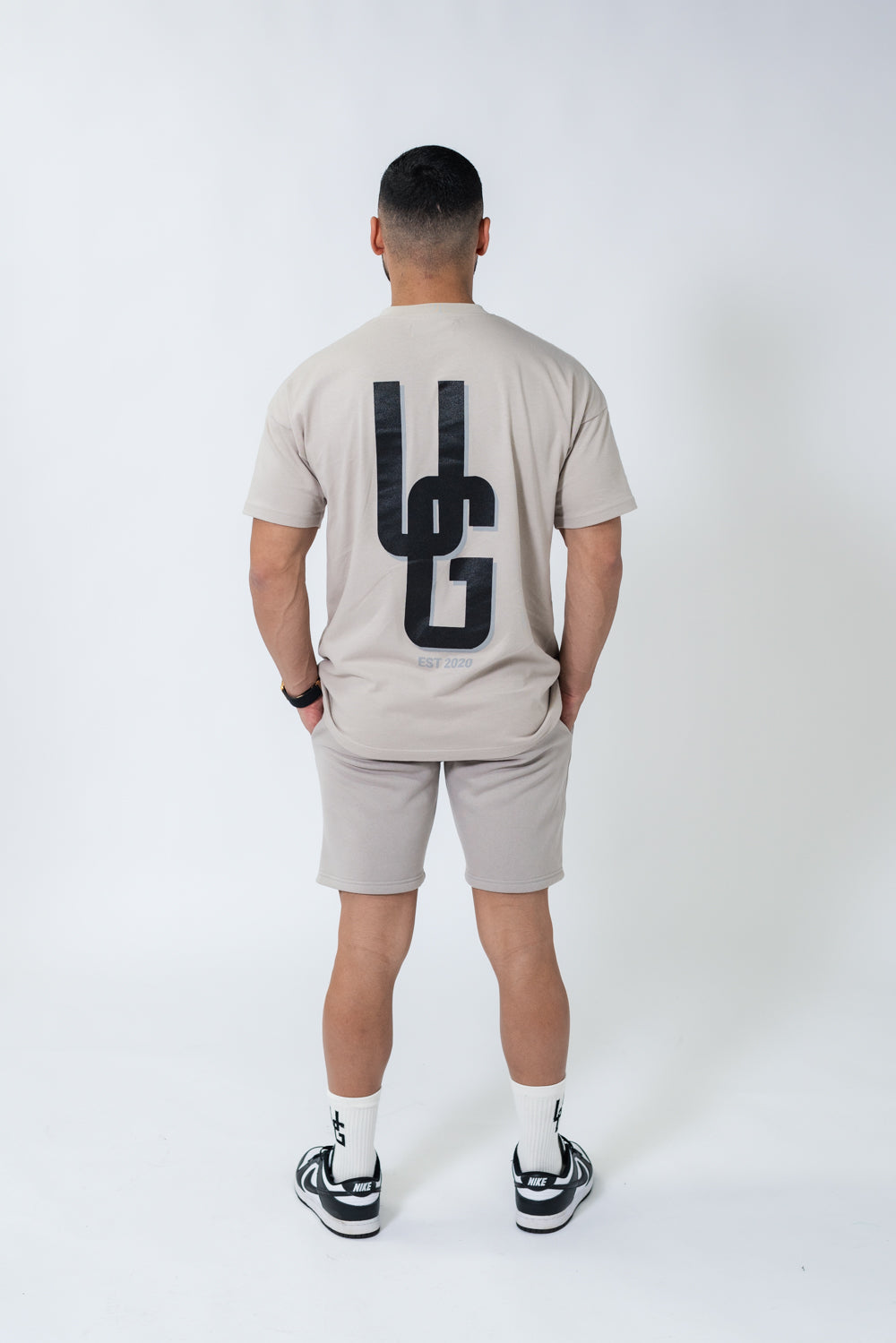 Taupe Double Print Cotton Shorts
