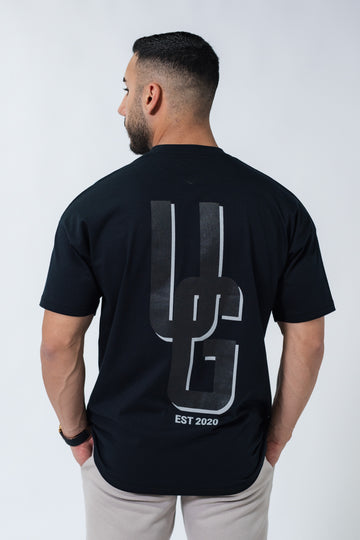 Black Double Print Box Fit Tee