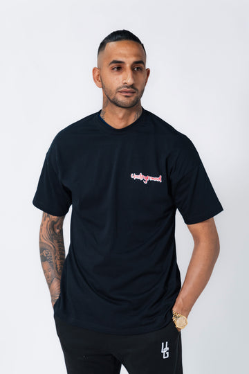 Black/Red Leather Patch Tee