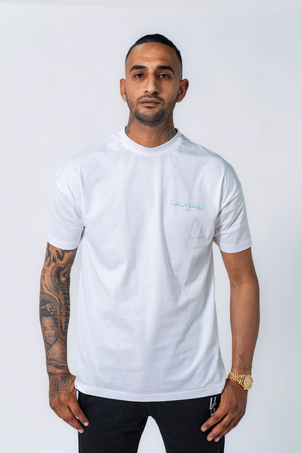 White/Blue Leather Patch Tee