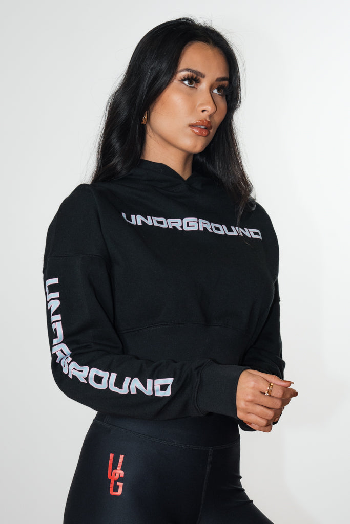 Loose Fit Crop Hoodie Black/Blue