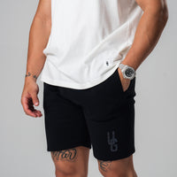 Black Cotton Shorts x Reflective Print