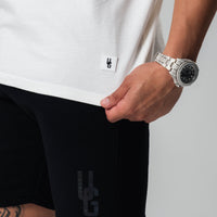 Black Cotton Shorts x Reflective Print