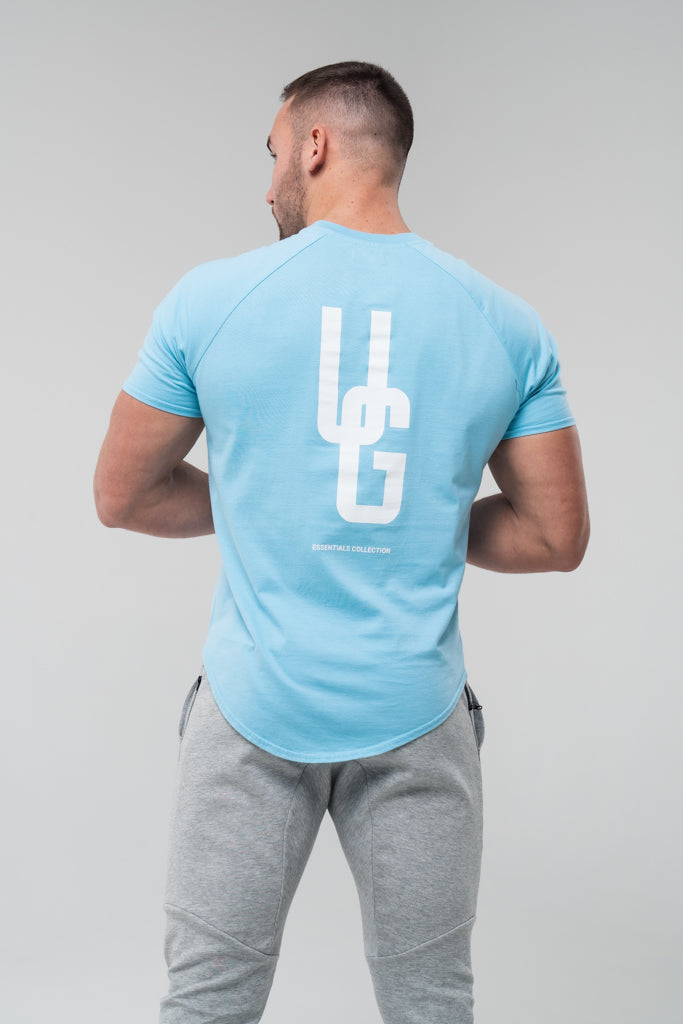 Curved Tee White Logo x Baby Blue