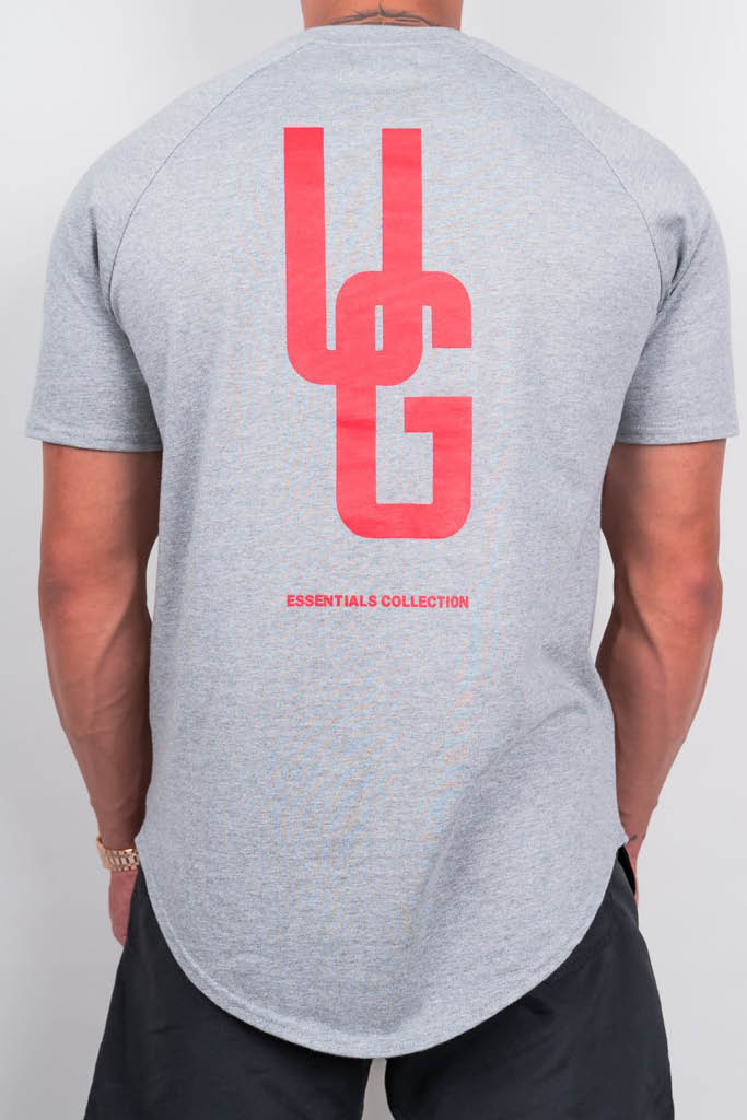 Curved Tee Red Logo x Grey